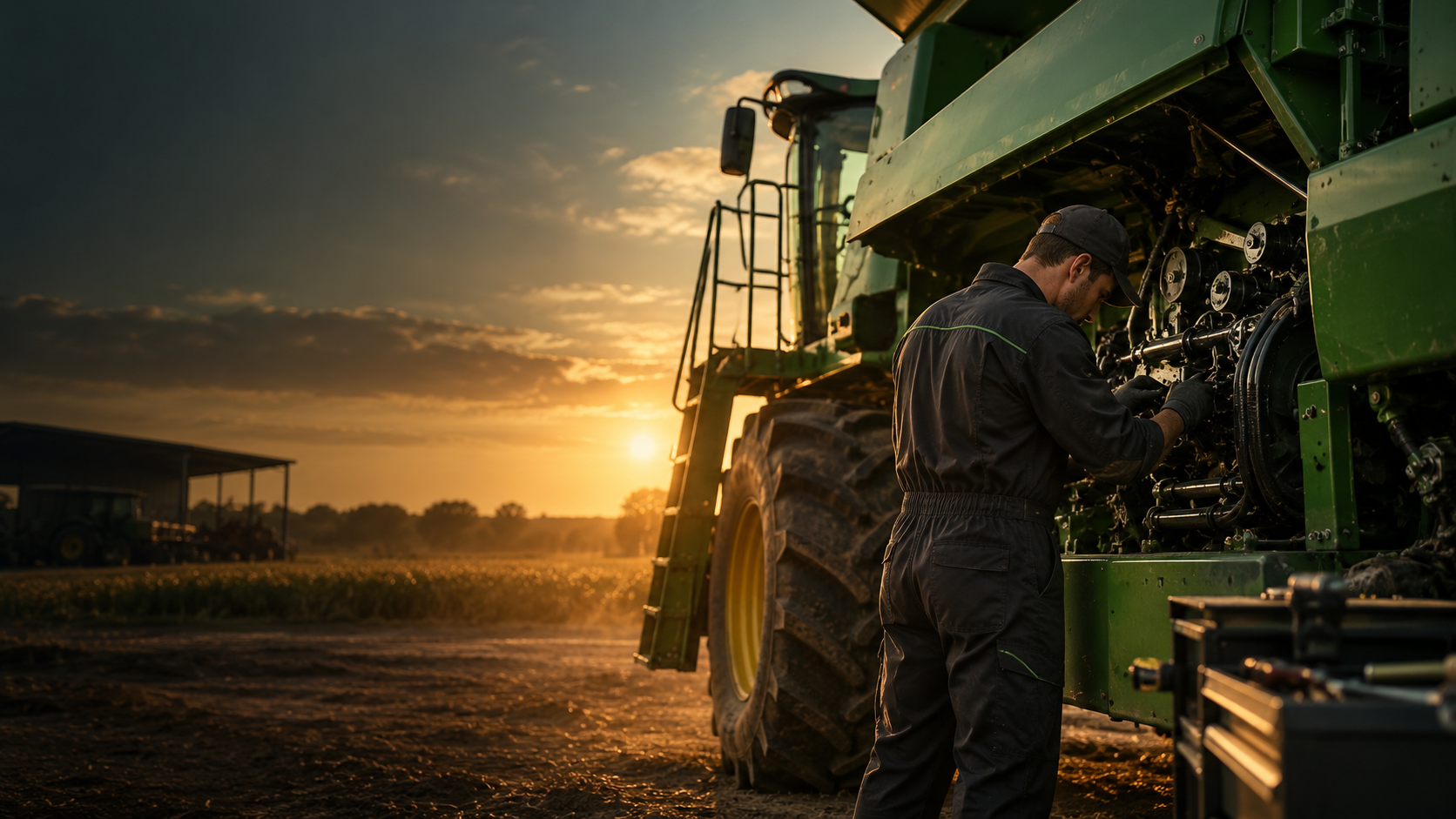 Técnico trabajando en maquinaria agrícola